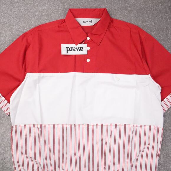 VTG 80s 90s Award Deadstock Large Red White Striped Short Sleeve Collared Shirt - Picture 6 of 9